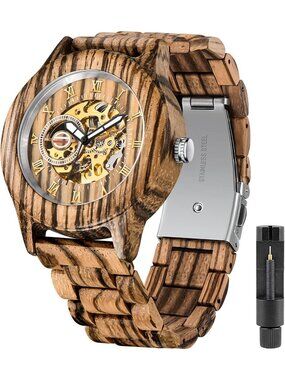 Men's Brown Analog Quartz No Battery Fashion Mechanical Movement Wooden Watch
